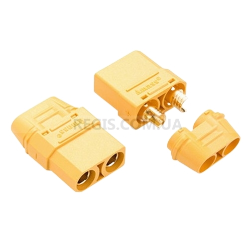 Разъем Amass XT90H-F оригинал (розетка, 90А, желтый, мама с колпачком), упаковка 100 шт